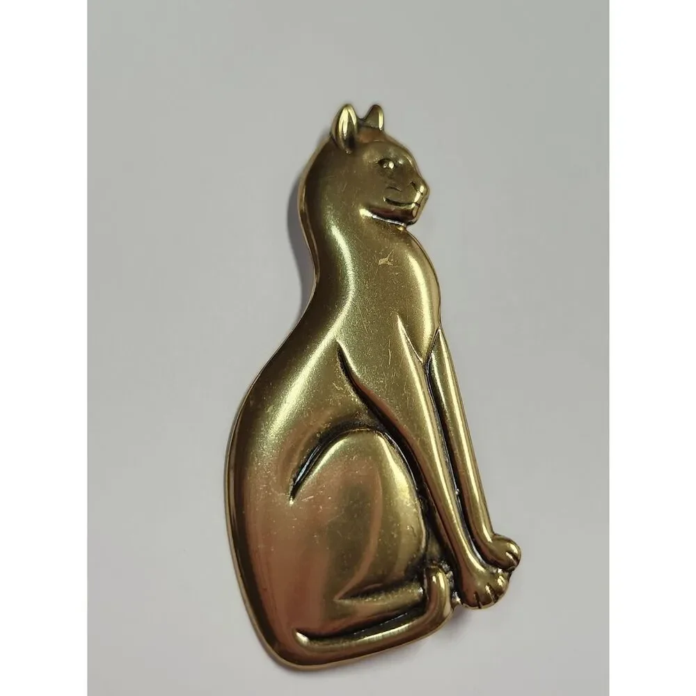 Gold Tone Cat Brooch Vintage